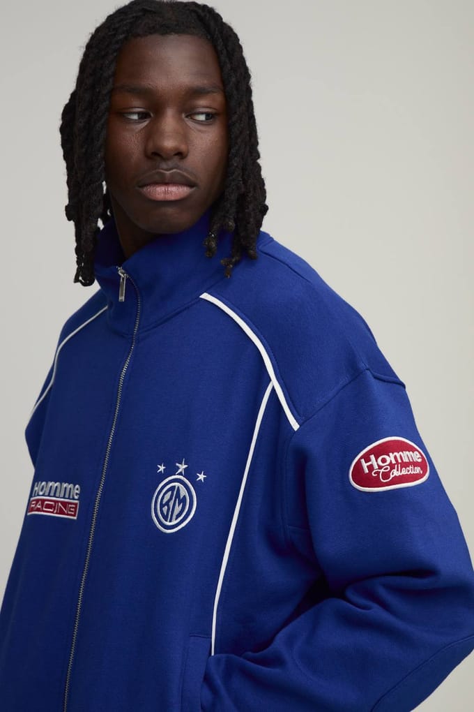 Boxy Fit Varsity Jack Met Opstaande Kraag En Contrastbies Homme | Cobalt | Size Medium