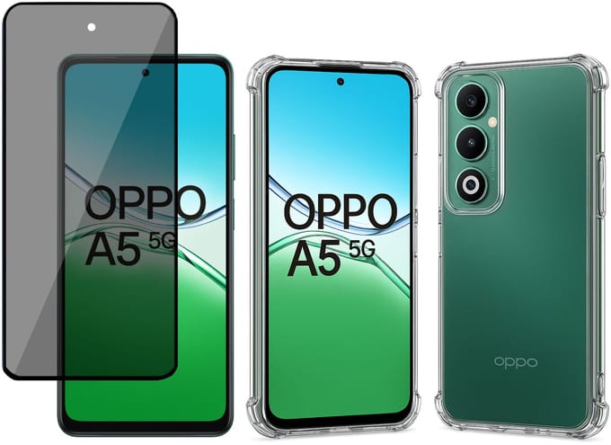 TechNow Hoesje + Privé Screenprotector geschikt voor OPPO A5 5G Hoesje Screenprotector - Privacy Tempered Glass - Case Transparant