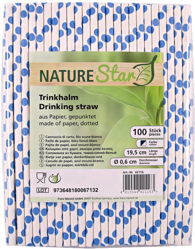 NATURE Star papieren drinkrietje, donkerblauw/wit