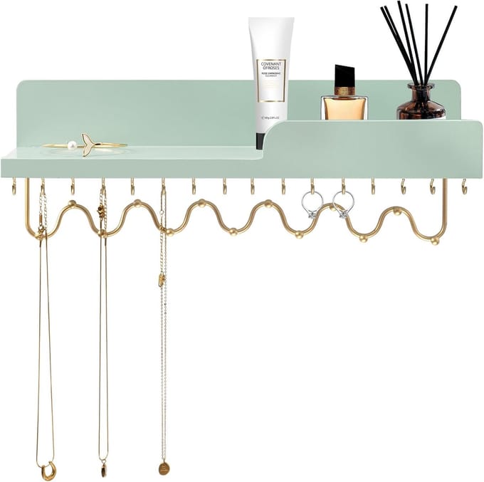 Sieraden Organizer - Hengel Display - Sieraden Opbergen - Houten Constructie - 38 x 14 x 10 cm - Groen