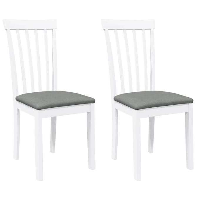 vidaXL - Eetkamerstoelen - met - kussens - 2 - st - massief - hout - rubber - wit
