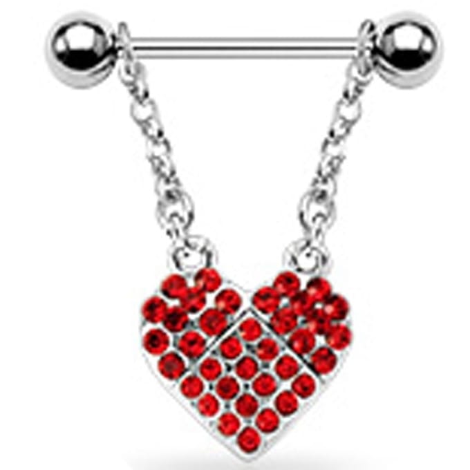 Tepelpiercing hanger hartje 1.6x16 - rood - LMPiercings
