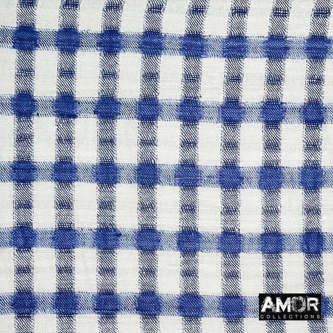 Sjaal blauw - 100% natuurlijke zijde - handgeweven checks