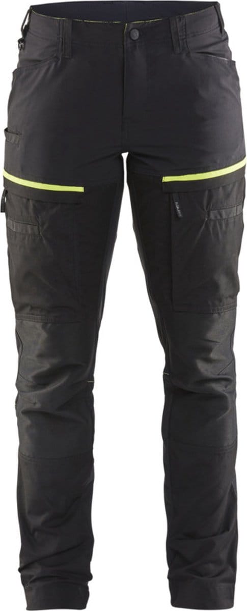 Blaklader Servicewerkbroek met stretch voor dames 7166-1845 - Zwart/High Vis Geel - D24