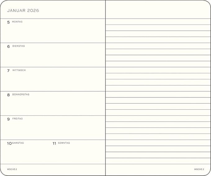 Weekagenda en Notitieboekje Pocket A6 2026 Softcover Dagoverzicht