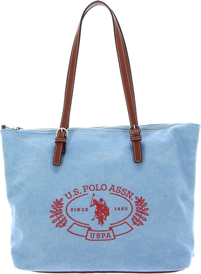 U.S. POLO ASSN. Shopper Springfield Canvas Shopping Bag Sky Blue Blauw