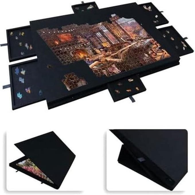 Kantelbaar Puzzelbord - Puzzel Standaard - Puzzels Maken - Met 6 Sorteerladen - 77 x 536 cm - Grijs