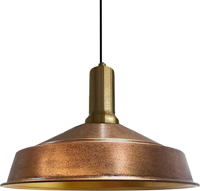 Bamyum Hanglamp Eettafel Hout Ø40 cm, Industriële Hanglamp, Koperkleur Metalen