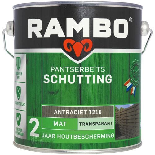 Rambo Pantserbeits Schutting Mat Transparant - Goede Dekking - Kleur Behoudend - Antraciet - 2.5L