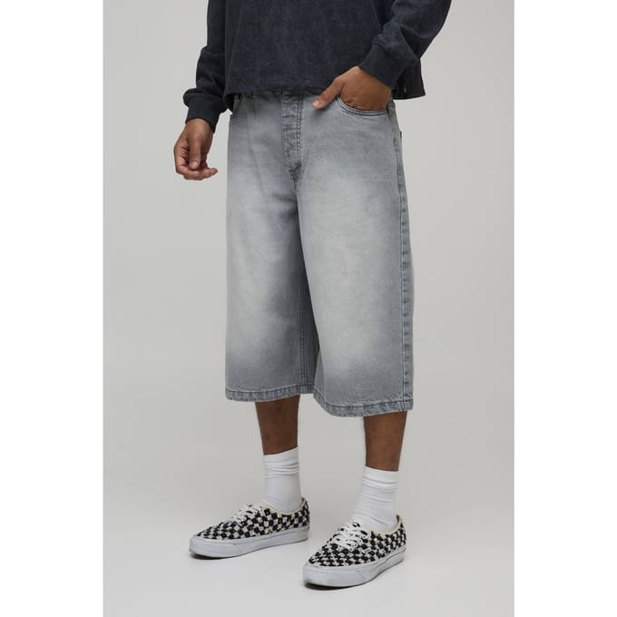 Essential Longline Fit Denim Jorts | Light Grey | Size 48