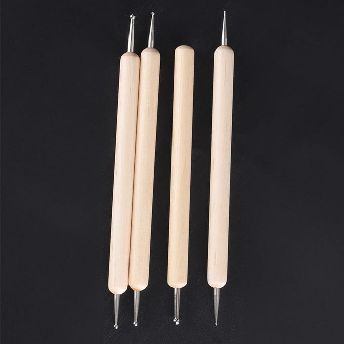 4pcs Stylet à bille pour poterie DIY Argile polymère Sculpture Gaufrage Modelage Outils d'artisanat beige