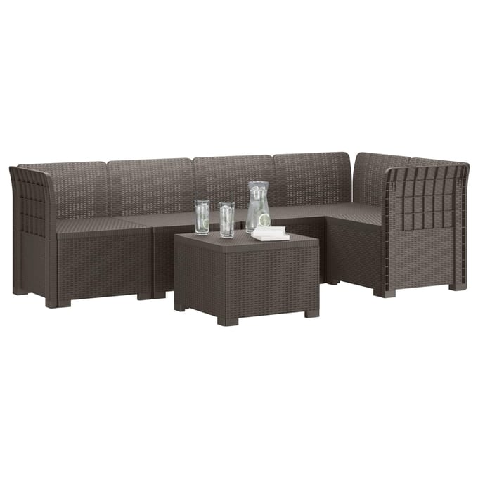 vidaXL - 5-Zits - Tuinbank - Rattanlook - PP - Lichtgrijs