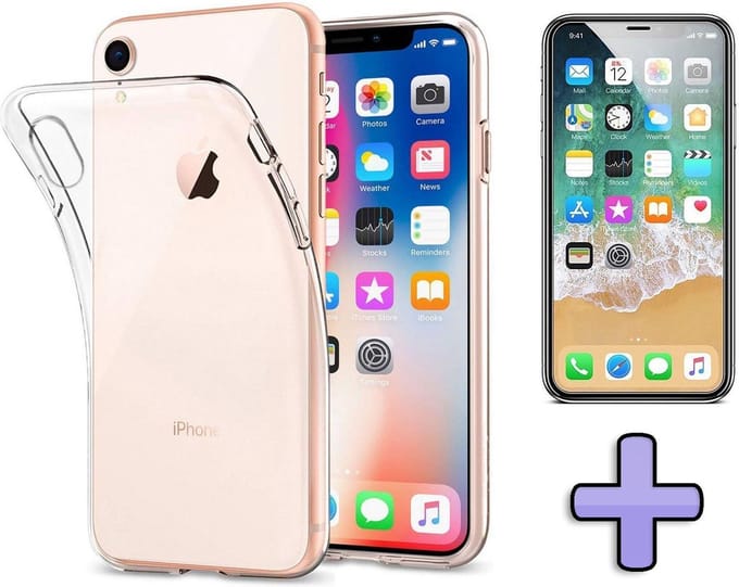 HB Hoesje Geschikt voor Apple iPhone XR - Siliconen Back Cover / Glazen Screenprotector - Transparant