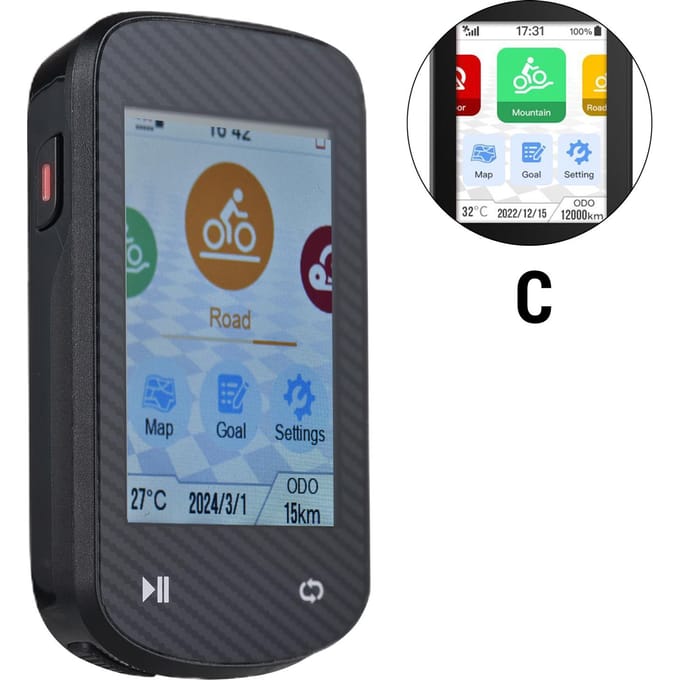 GPS Fietscomputer Draadloos Waterdicht GLONASS ANT+ Sensor en BT Compatibel Offline Kaarten Gyroscoop C gray