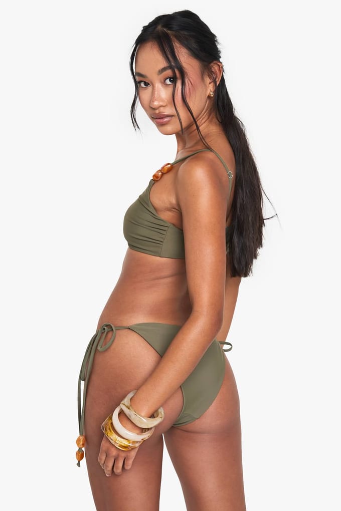 boohoo Dames Resin Stone Scoop Neck Bikini Top | Kaki | Maat: 36