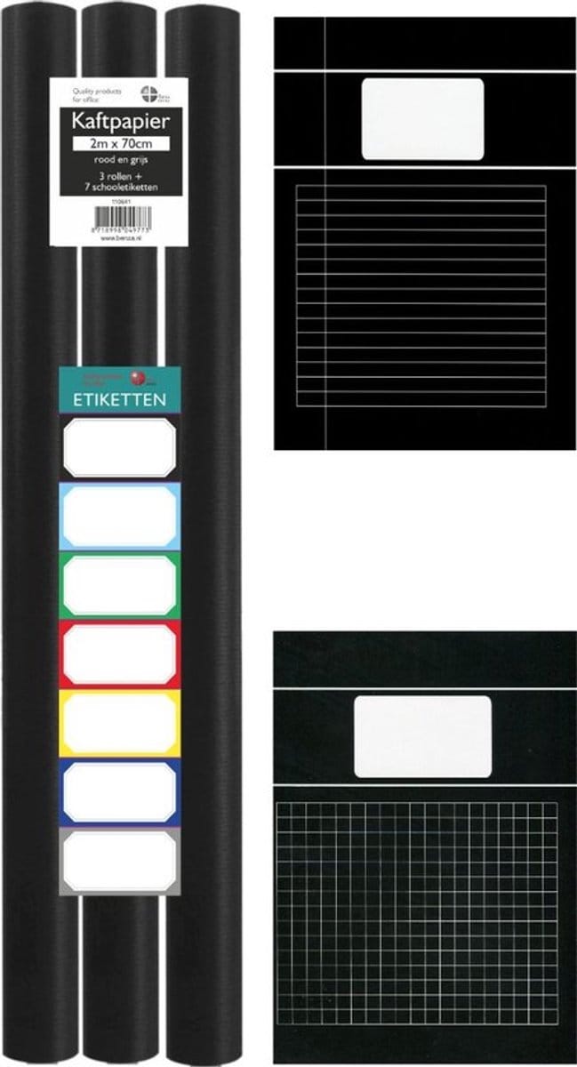 Benza Basic Schoolpakket - 3 rollen Kaftpapier - Schriften A4 5 x Lijn & 5 x Ruit - Zwart
