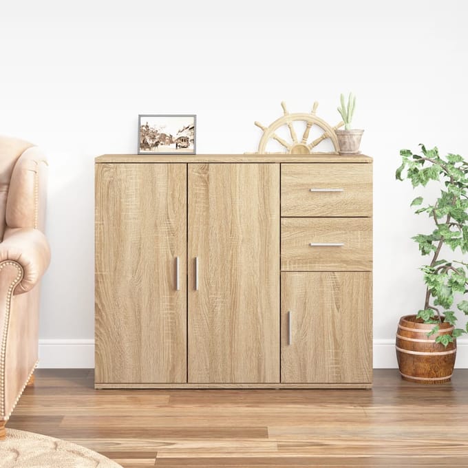 vidaXL - Dressoir - Sonoma - Eiken - 91x29,5x75 - cm - Bewerkt - Hout