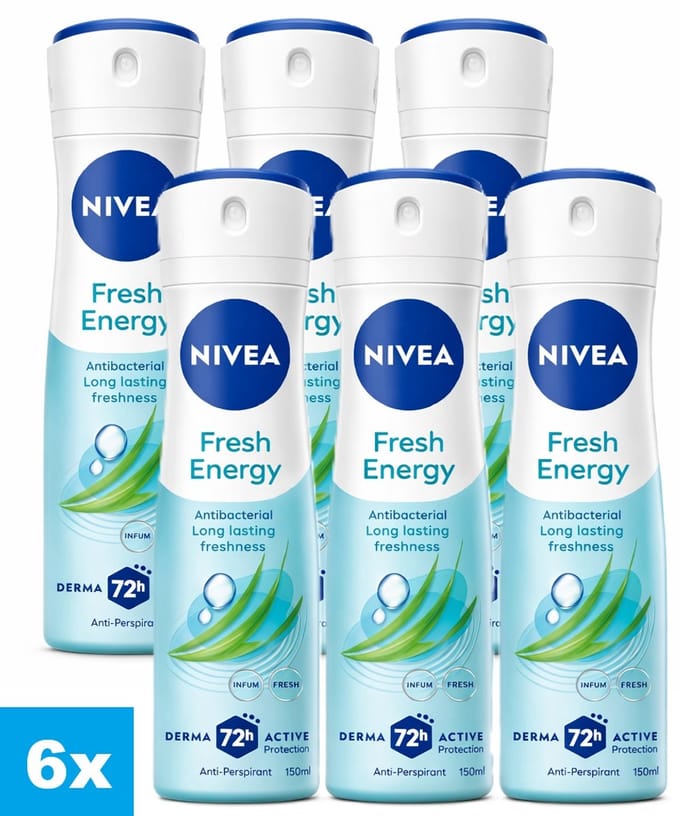 NIVEA Fresh Energy Deodorant Spray – 6 x 150 ml – 6 Stuks – 72u Bescherming – Antibacterieel