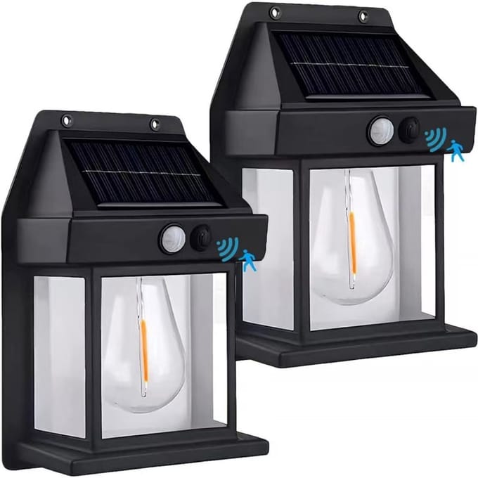 Set van 2 Vintage Solar Wandlampen – PIR Bewegingssensor – IP42 Waterdicht – Buitenlamp