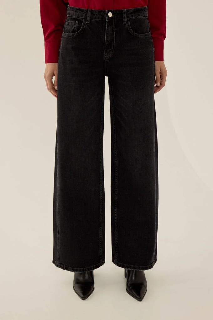 Geplooide Effect Gestikte Wijde Jeans