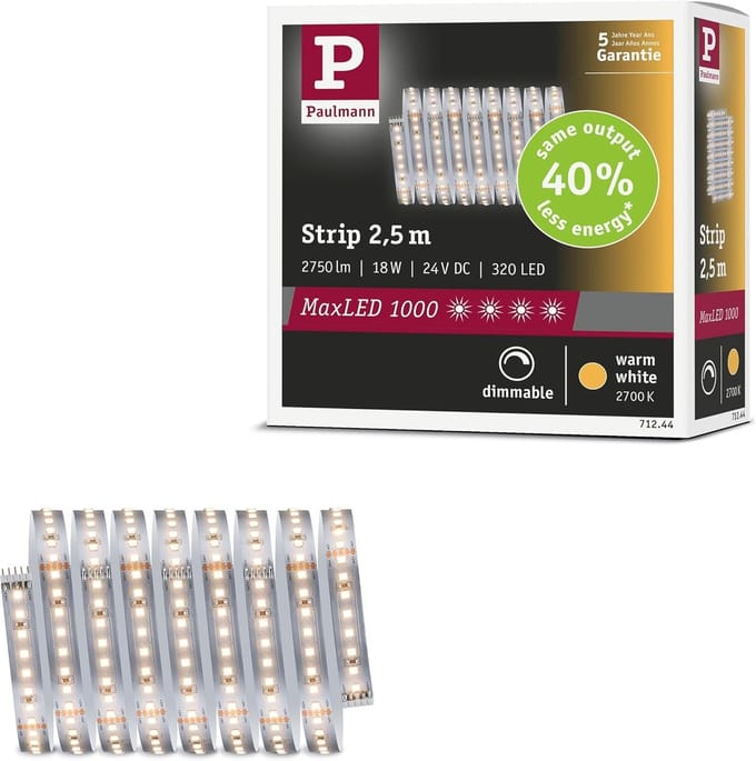 ' Paulmann MaxLED 1000 LED-strip warm wit 2,5 m 18 W 1100 lm/m 128 LED's/m 2700K 71244'
