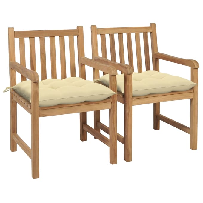vidaXL - Tuinstoelen - 2 - st - met - crèmewitte - kussens - massief - teakhout