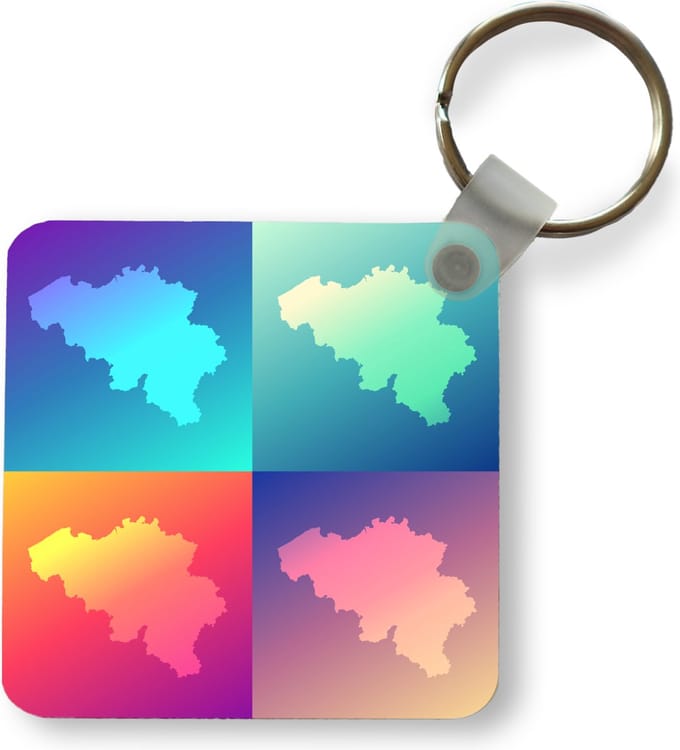 Sleutelhanger - Uitdeelcadeautjes - Een illustratie van België in verschillende kleuren - Plastic
