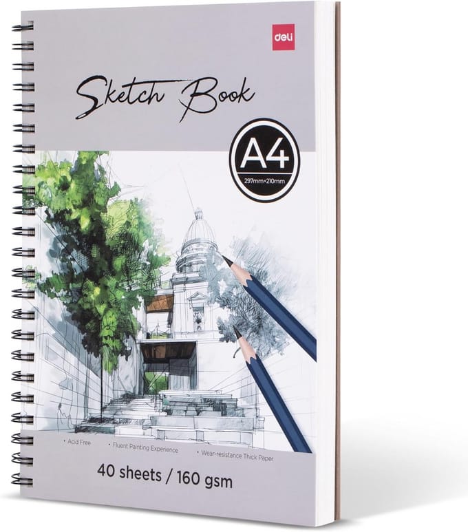 Schetsboek A4, 160 g/m² Papier, 40 Vellen (80 Pagina's) - Ideaal voor Tekenen en Schetsen