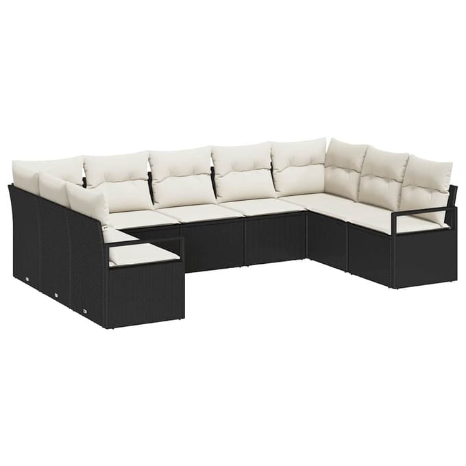 vidaXL Bankstel 9 st Zwart poly rattan