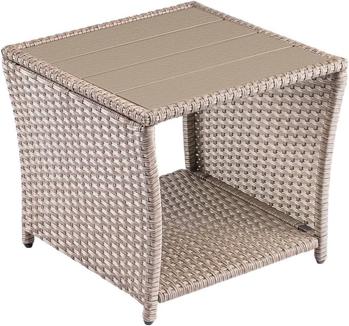 Verstelbare Polyrattan Bijzettafel met WPC Tafelblad