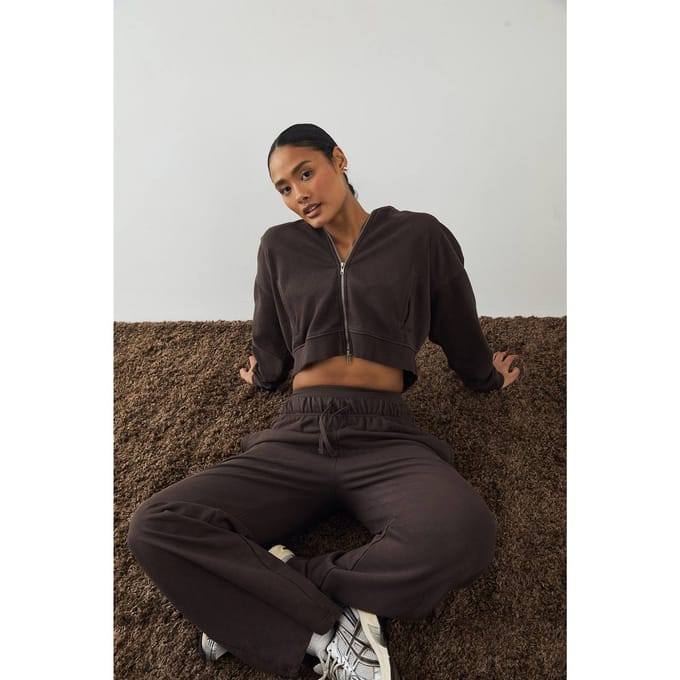 Dames DSGN Studio Premium Heavyweight Gewassen Boxy Zip Hoodie | Chocoladebruin | Maat: Large