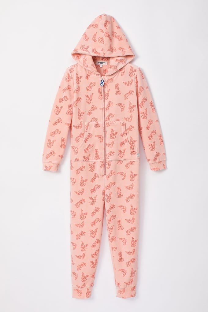 Woody Unisex Onesie haas print roze - maat 16Y