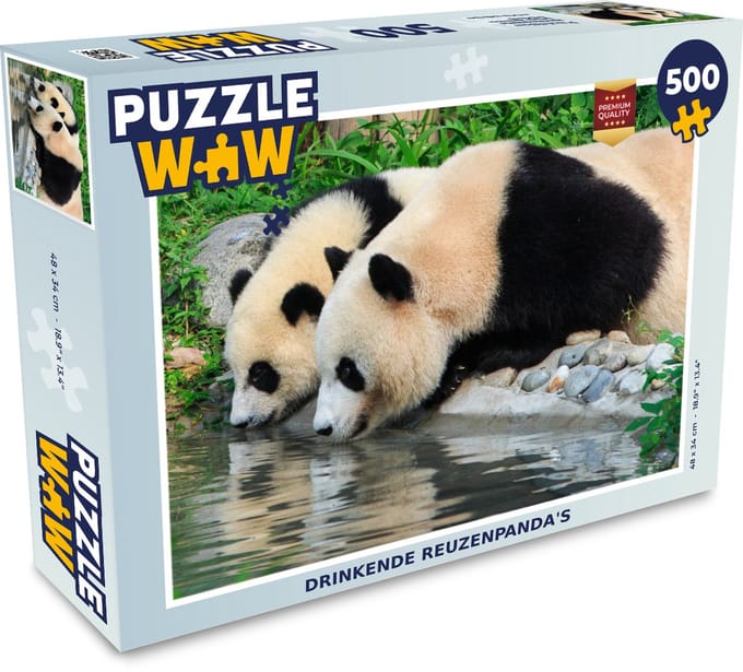 Puzzel Panda - Stenen - Water - Drinken - Legpuzzel - Puzzel 500 stukjes