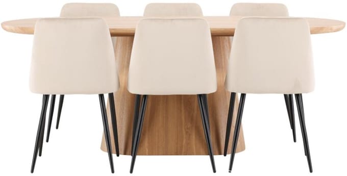 Stjärnö eethoek tafel 90x200cm en 6 stoelen naturel, beige.