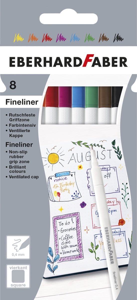 Eberhard Faber fineliners - 8 stuks - 0.4mm - kartonetui - EF-551508