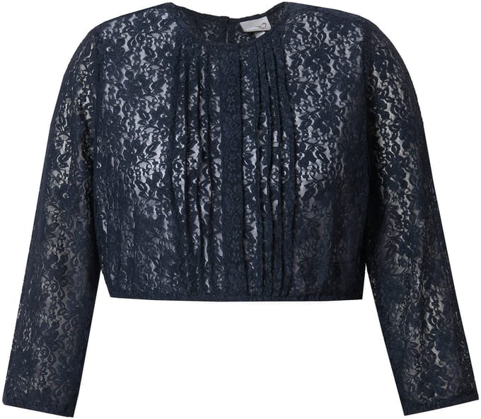 Ulla Popken - Dames - Dirndl blouse elastisch kant ronde hals 3/4-mouw - Marine - Maat 46
