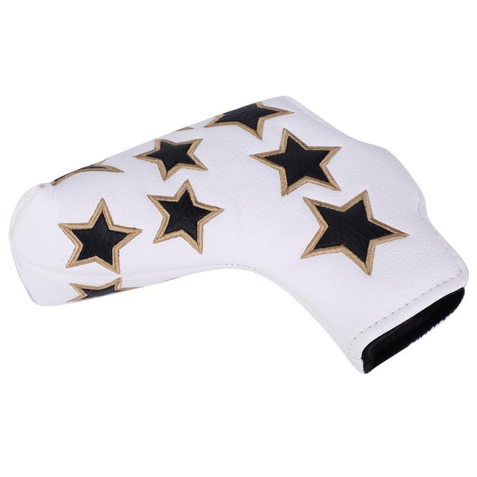 L Vorm PU Leer Ster Borduurwerk Halfrond Waterdicht Verdikt Pluche Golf Putter Hoofdbedekking white