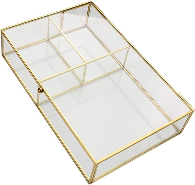 Glazen Sieradenbox - Make-up Organizer - Sieraden Opbergen - Geometrisch Ontwerp - 20x13x4.5 cm - Transparant