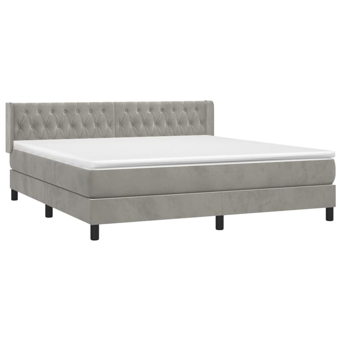 vidaXL - Boxspring - met - matras - fluweel - lichtgrijs - 180x200 - cm