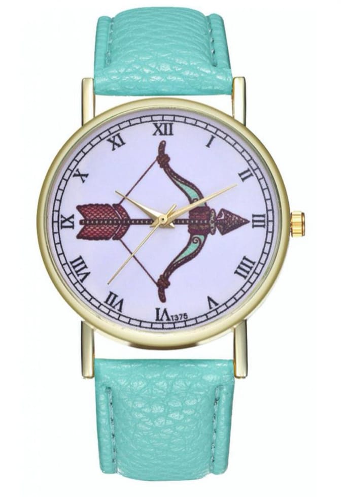 Hidzo Horloge Pijl en Boog Ø 38 - Turquoise - Kunstleer