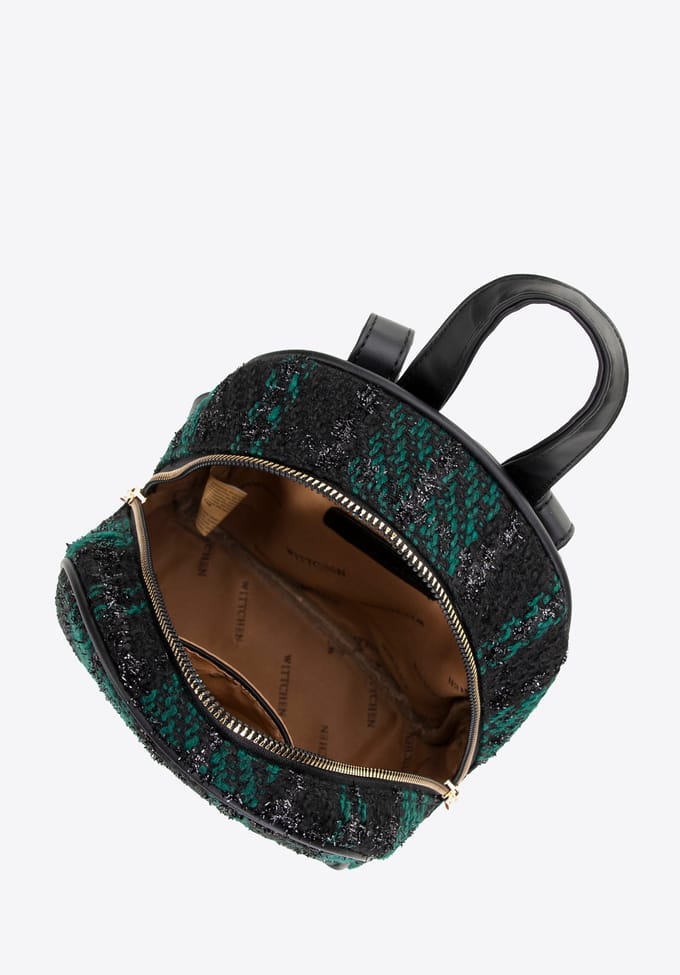 Wittchen Damesrugzak in zwart en groen polyester bouclé-materiaal