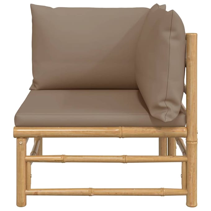 vidaXL - Tuinhoekbank - met - kussens - bamboe - taupe