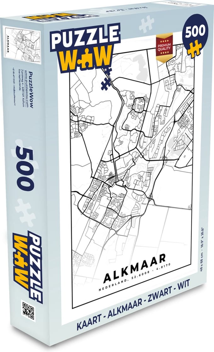 Puzzel Kaart - Alkmaar - Zwart - Wit - Legpuzzel - Puzzel 500 stukjes