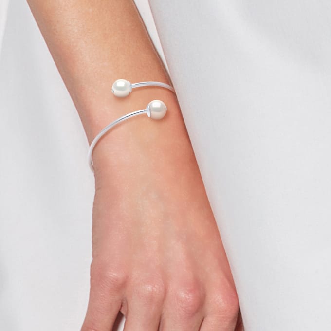 Bangle YOU AND ME 2 Beads Freshwater 89mm Zwarte Ronde 925