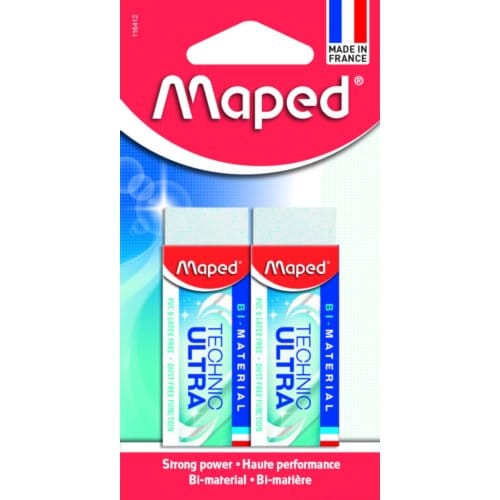 Maped gum Technic Ultra Classic | wit | blister van 2 stuks