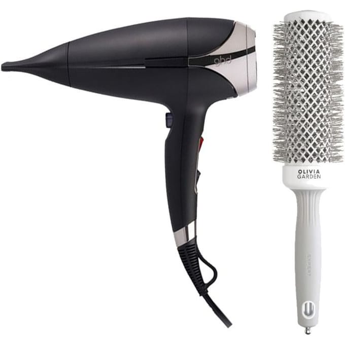 ghd Helios Föhn Black + Olivia Garden Expert Blowout Speed Wavy Wit/Grijs 45mm