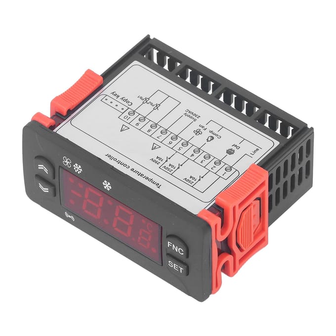 Temperatuurregelaar Fahrenheit Celsius Schakelbaar Digitaal Display NTC Sensor Thermostaat 230V AC red