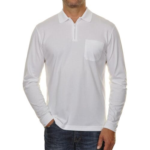 Ragman Zipper Softknit Polo Longsleeve Breast Pocket Wit / male