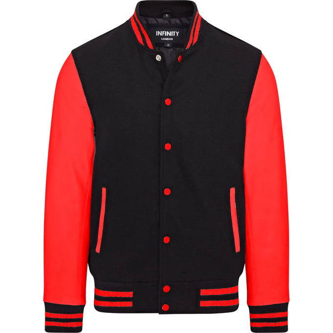 Letterman Baseball Zwart Rood Wollen Leren Varsity Bomberjack - Genua