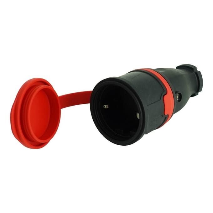 Prise Portable en Caoutchouc Simple 16A 230V Noire Hermétique Schuko